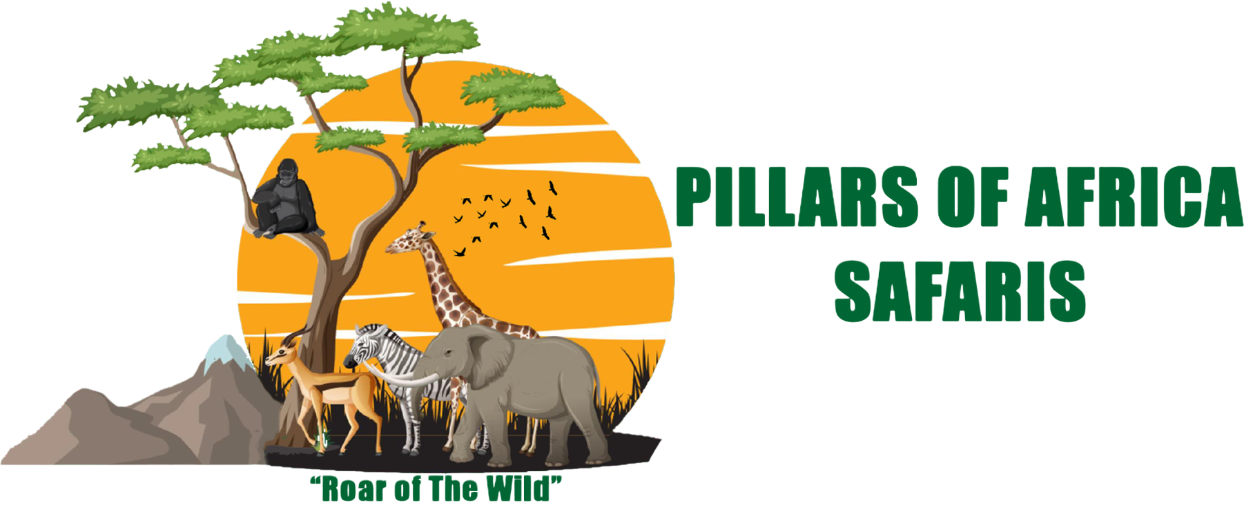 Logo featuring African wildlife, landscapes, and iconic safari elements