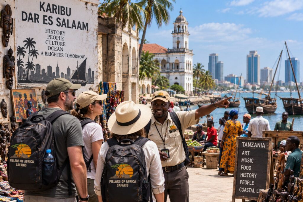Pillars of Africa Safaris guests exploring Dar es Salaam culture, heritage and coastal life with a local guide