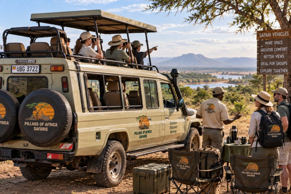 Pillars of Africa Safaris extended Land Cruiser prepared for comfortable group safari travel in East Africa