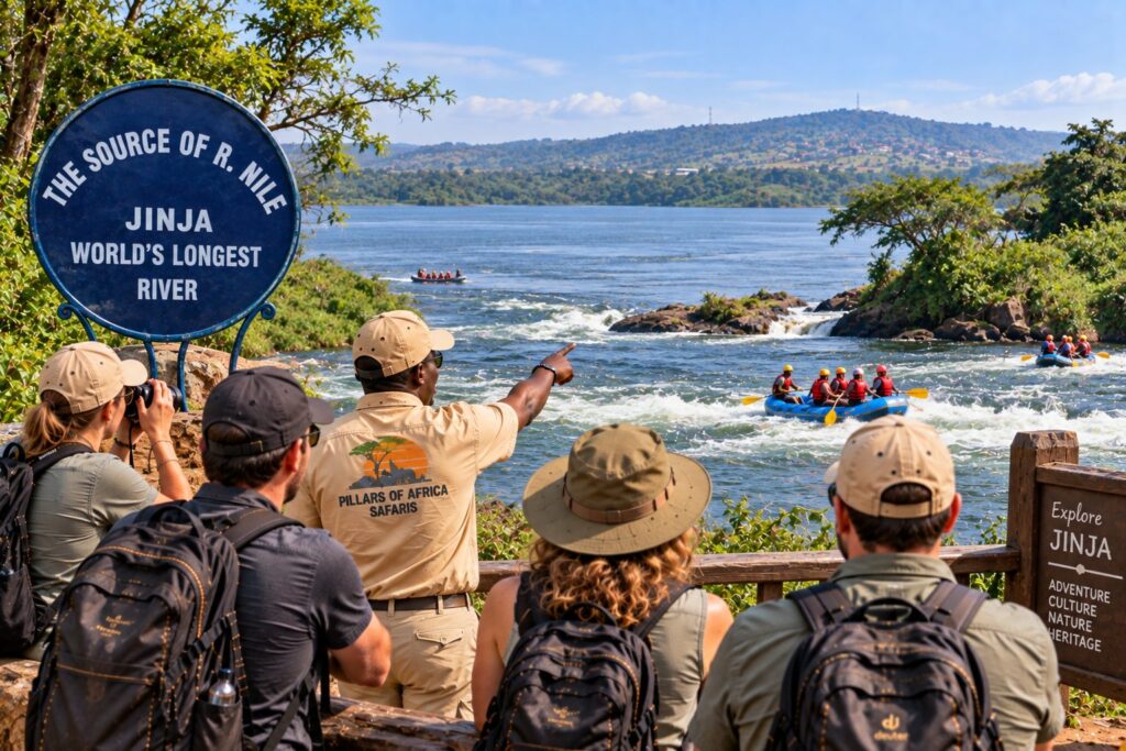 Pillars of Africa Safaris group exploring Jinja and the Source of the Nile in Uganda