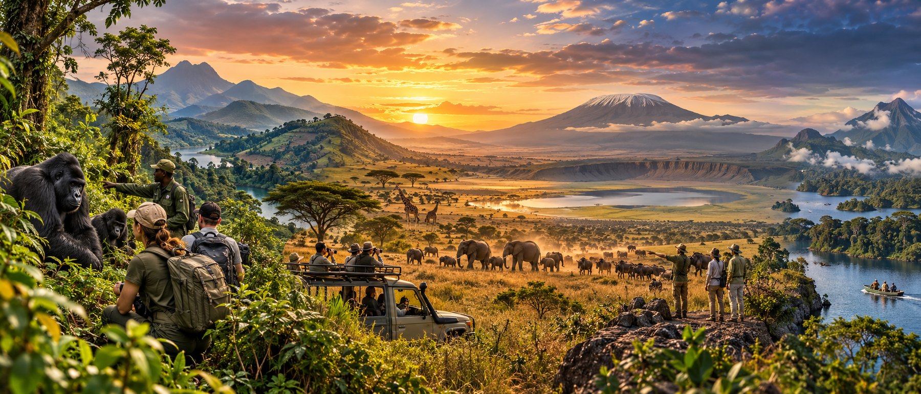 five-countries-safari-panorama-sunset